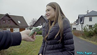 Horny teen babe accepts random man's proposal to fuck for cash