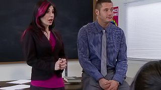 Randy punk jumps on the teachers desk for a spicy solo masturbation shoot