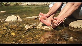 Washing my big feet in the crystal clear cooling waters of a secret stream so refreshing - MANLYFOOT