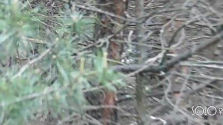 Peeping Tom on teen play with pussy in forest, public masturbation orgasm