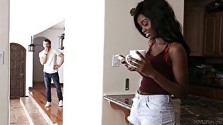 Ebony juggy hottie Kandie Monae is fucked by horny white boyfriend