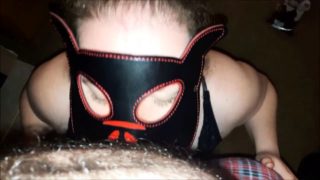 Masked brunette wife in lingerie gets drilled from behind