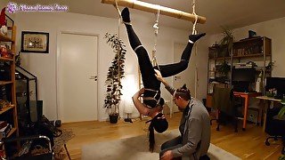 Trailer: Shibari play session with suspension in butterfly harness and spanking