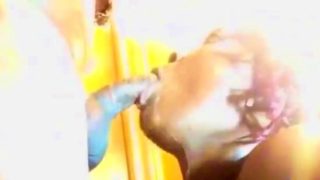 Bodacious ebony wife slides a big black cock down her throat