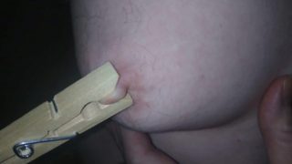 Pre Op Trans Man, Big Nipples Clothes Pin Clamped