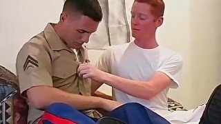 Young ginger sucking cock before fucking gay marine