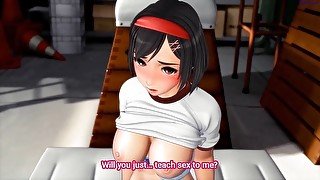 Cute and shy student girl asks her coach for a sex lesson [Gorimatcho] / 3D Hentai game