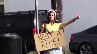 Amateur hitchhiking teen fucked on the car