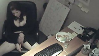 Hidden camera in the office filming how office chick masturbates at work