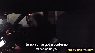 Ebony british babe cockriding cop before cum