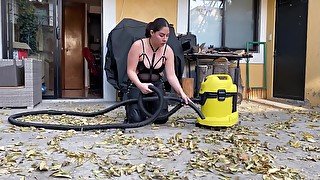 crushing and vacuuming leaves