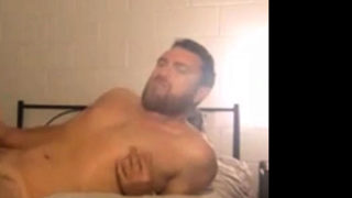 bearded dad stroking his big cock