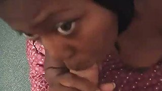 Black whorish housewife Ashley blows white hard cock greedily