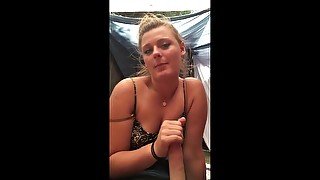 Quiet camping blowjob when parents are not around