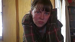 Teen with bangs pays rent by sucking cock - Deep Throat, swallows all of it. Lavender Joy