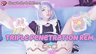 REM fucks two holes.💙Double penetration🍆🍆💦