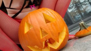 Happy Halloween! Close up Anal, fishnets, and jack-o-lantern piss