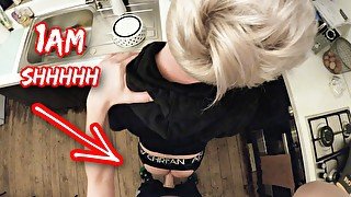 Hot sneaky twink gets fat dick in the kitchen of shared accommodation: other people in next room!