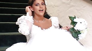 Beautiful bride in threesome sex