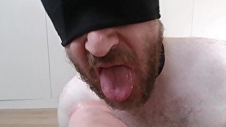 Hot! Real ass to mouth POV close up on straight hairy daddy with huge dildo