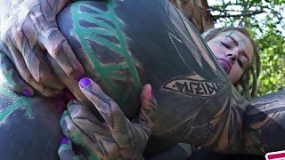 Naughty TATTOO girl ANAL masturbation outdoors - ASS play in PUBLIC, anal gape, pee, squirt, teen, prolapse, outdoors