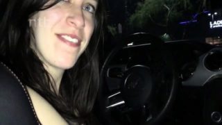 Stacked brunette milf worships a big black cock in the car