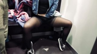 Shaking orgasm. Shopping. Pantyhose and sneakers in public changing room HD