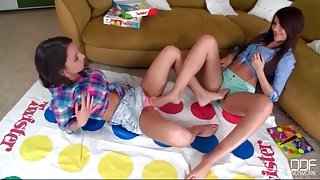 Teens play Twister and share lesbian kisses