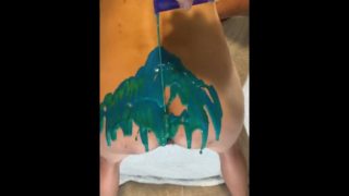 Paint Pour on Lycreamy’s Ass, POV amateur milf, blue paint