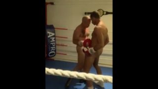 Two boxers sparring naked with hard ons!