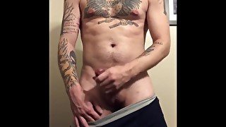 Tatted Guy Strips And Jerks Off Till He Cums