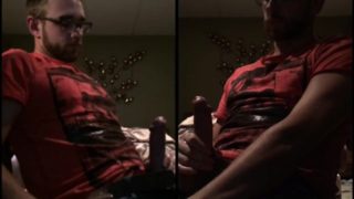 Red shirt solo male in college big cock and cum shot
