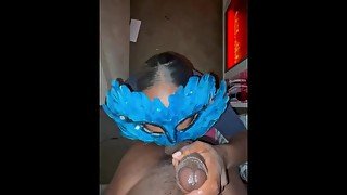 Masked ebony takes facial