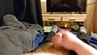 Chubby boy blowing a big load of hot cum all over himself