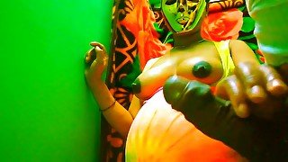 Indian Mom In Golden Mask Strokes Black Dick