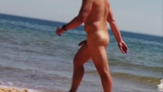 Spying on a Nude Gay Beach - Guy with Huge Dick passing by