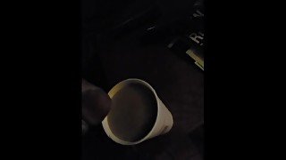 getting the wife's cum filled coffee ready ,light is bad in video