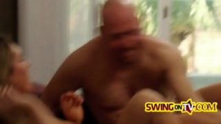 Bodybuilder guy is about to wreck swinger bitches