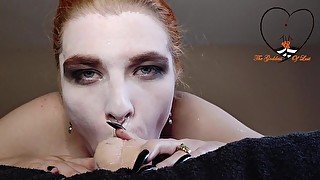 Hot Redhead Goth slut gives sexy eye contact sloppy throatjob ~ TheGoddessOfLust