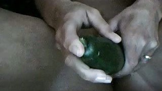 This nympho is has sex with the cucumber on my bed