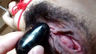 Diddling hairy Asian pussy of my girlfriend with egg vibrator