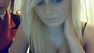 Kinky brunette and super busty blonde webcam gals show off asses and tits