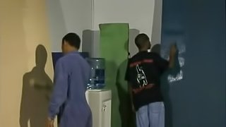 Two Black guys paint a wall and then fuck on a floor