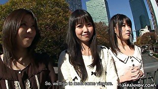 Amazing cute Japanese gal Asakura Kotomi shares dick with some more girls