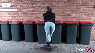 English girl pissing and flashing in public