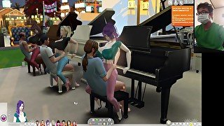 The Sims 4:6 people playing the piano for sex