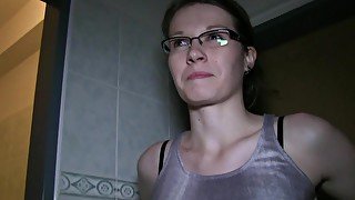 PublicAgent Hot glasses babe fucks in public bathroom