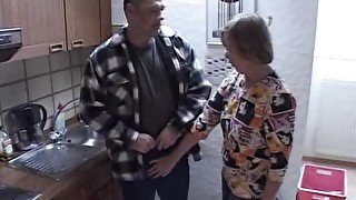 Old lady and daughter fucking guy in kitchen