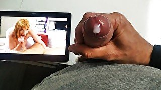 Rich Cock Handjob Watching the Porn Actress Boobs Sara Jay Sucking