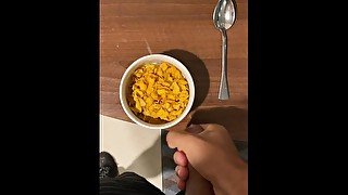 boy nuts in cereal and eats it